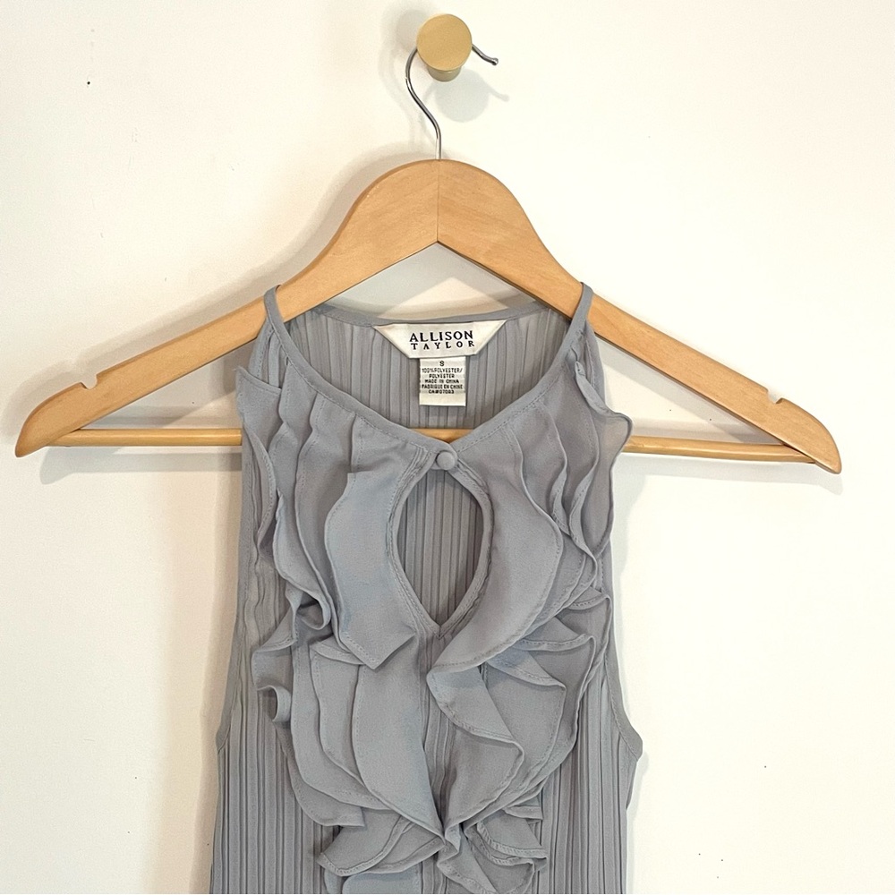 Soft Blue Pleated Ruffle Front Tank Top - Picture 3 of 8